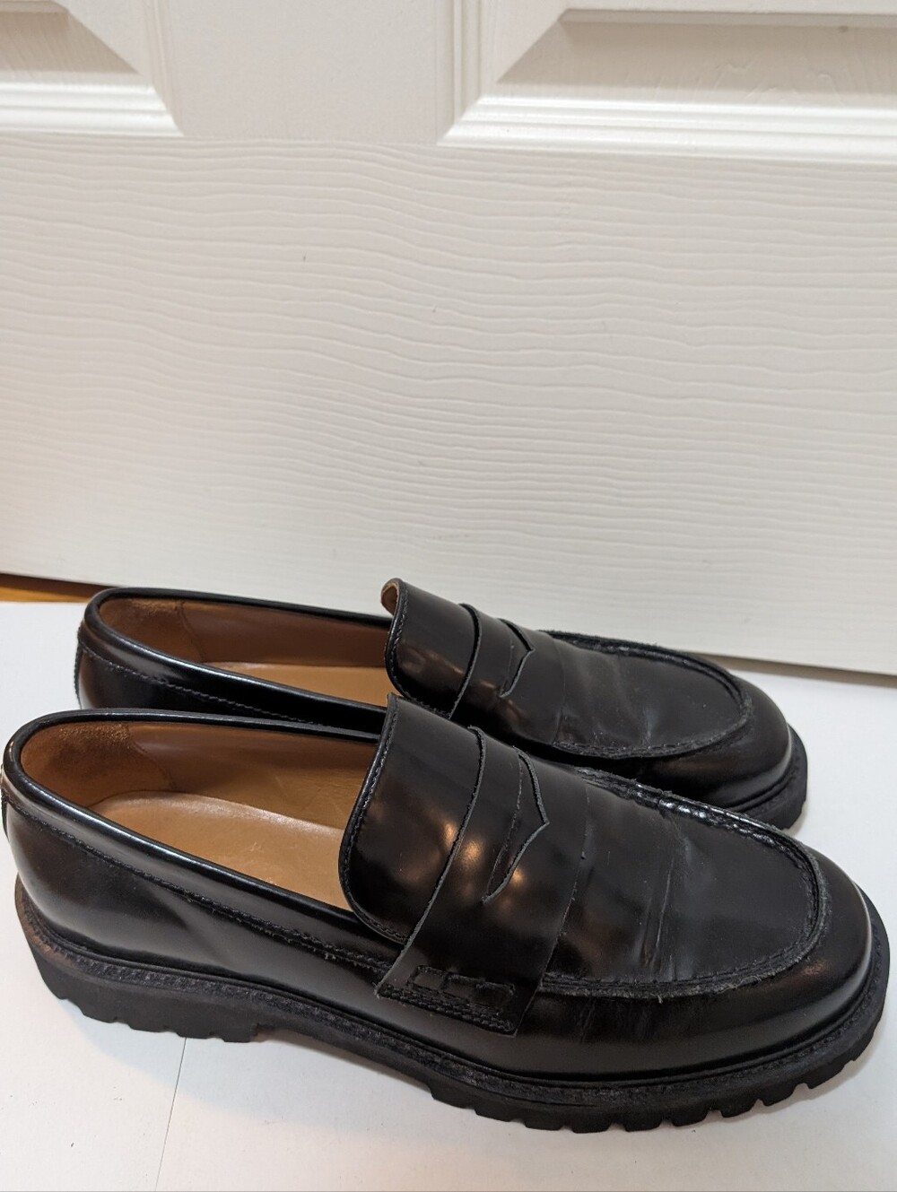 Thursday boot company Women's Black Leather Platform Lug-Sole Penny Loafers 8.5